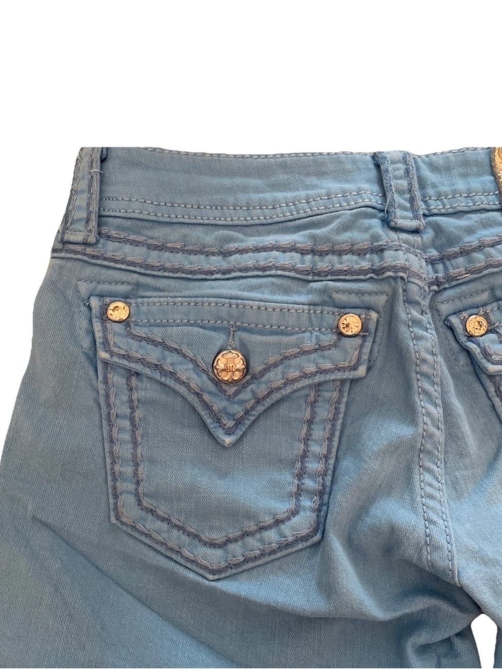 Miss Me Jeans Shorts 27, JS5014H53 Washed Sky Blue Low Rise Studded Crystals Y2K - Picture 11 of 13